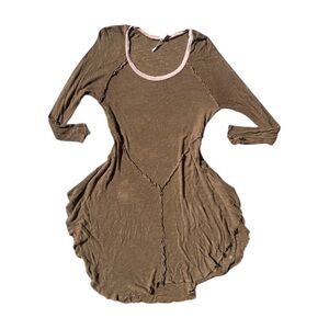free people distressed brown long sleeve top / mini dress